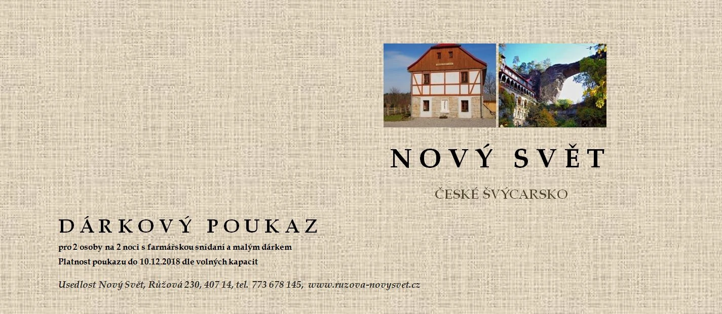 Dárkový poukaz Usedlosti Nový Svět