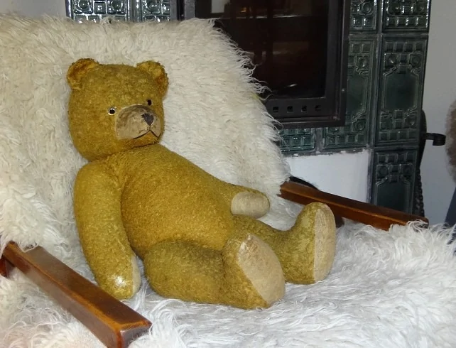 Starý plyšový medvídek na ovčí kůži